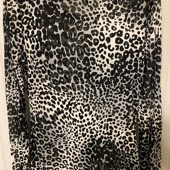 Express Sheer Scoop Neck Top. Animal print. Size Large. - Picture 2 of 12
